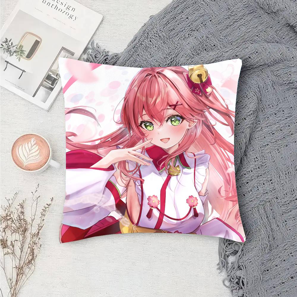 Sakura M-miko Anime Vtuber Pillow Case Fashion Square Pillowcase Bedroom Sofa Room Ins Decoration Leisure