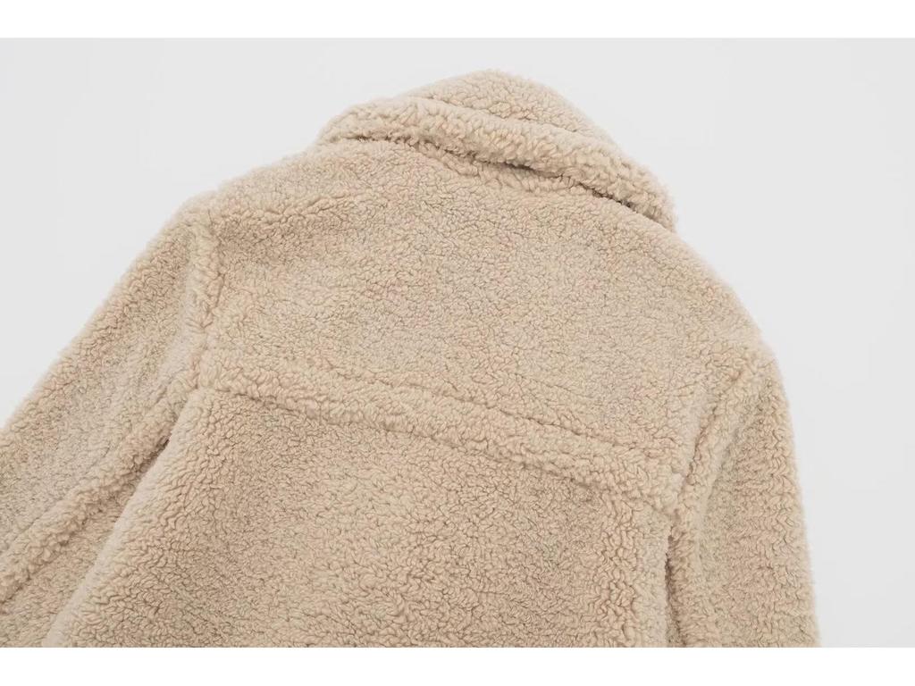 Evropský a americký styl dámský zimní dvouřadý dlouhý kabát z jehněčí kůže