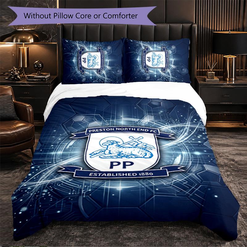 Preston North End Football 3 Piece Bedding Set Soft Duvet Cover Set with Pillowcases Printed Bedroom Decor Set for Home