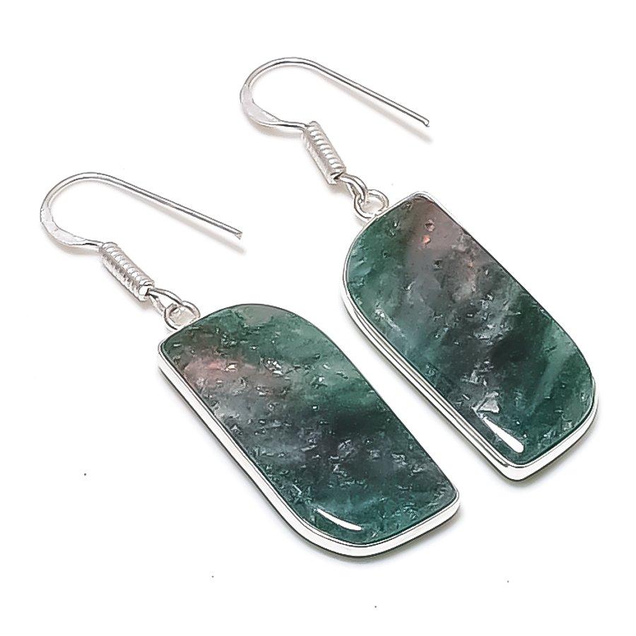 

Натуральний зелений авантюрин Дорогоцінний камінь Срібло 925 проби Прикраси Сережка 1,89 AEE-10973