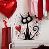 Funny Creative Fluffy Black Cat with Heart Valentine‘s Day Wall Stickers, Hand-drawn Style Self-Adhesive Decor for Home Decoration