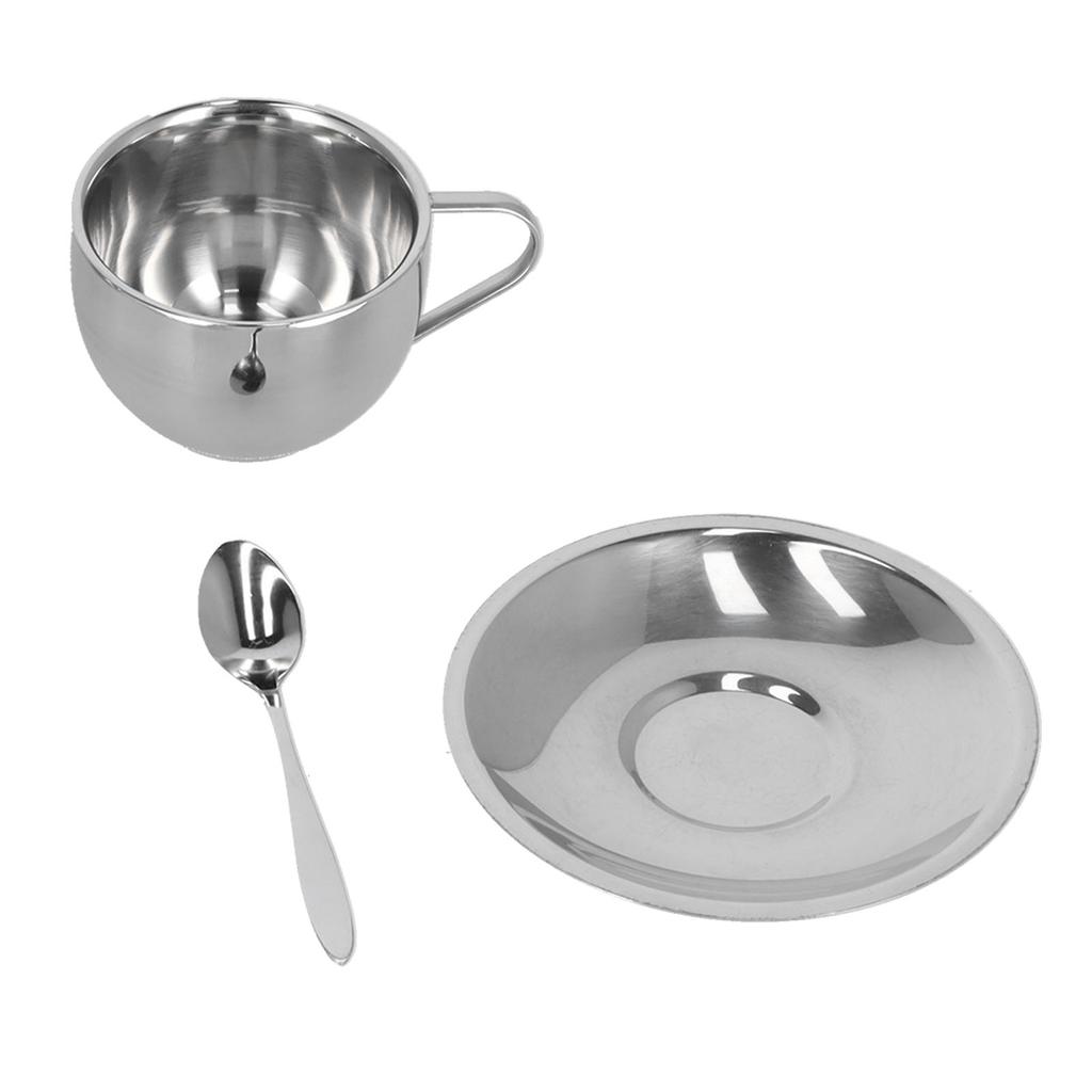 3 szt./zestaw Izolowany kubek do kawy Zestaw Kubki ze stali nierdzewnej z podwójnymi ściankami Kubek do herbaty mlecznej ze spodkiem łyżeczką