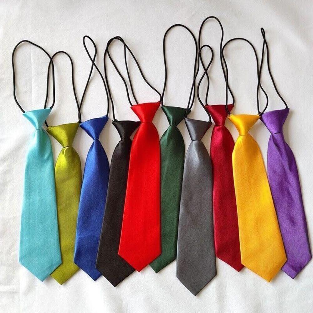 Solid Color Satin Kids Elastic Tie, Pre-tied Lazy Children Necktie, Uniform Accessory for Boys Girls School Daily Birthday Formal Occasion