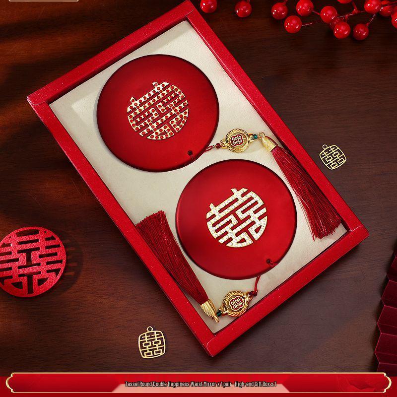 Elegant Bridal Gift Set: High-End Red Wedding Dowry with Mirror and Comb for Mother-in-Law