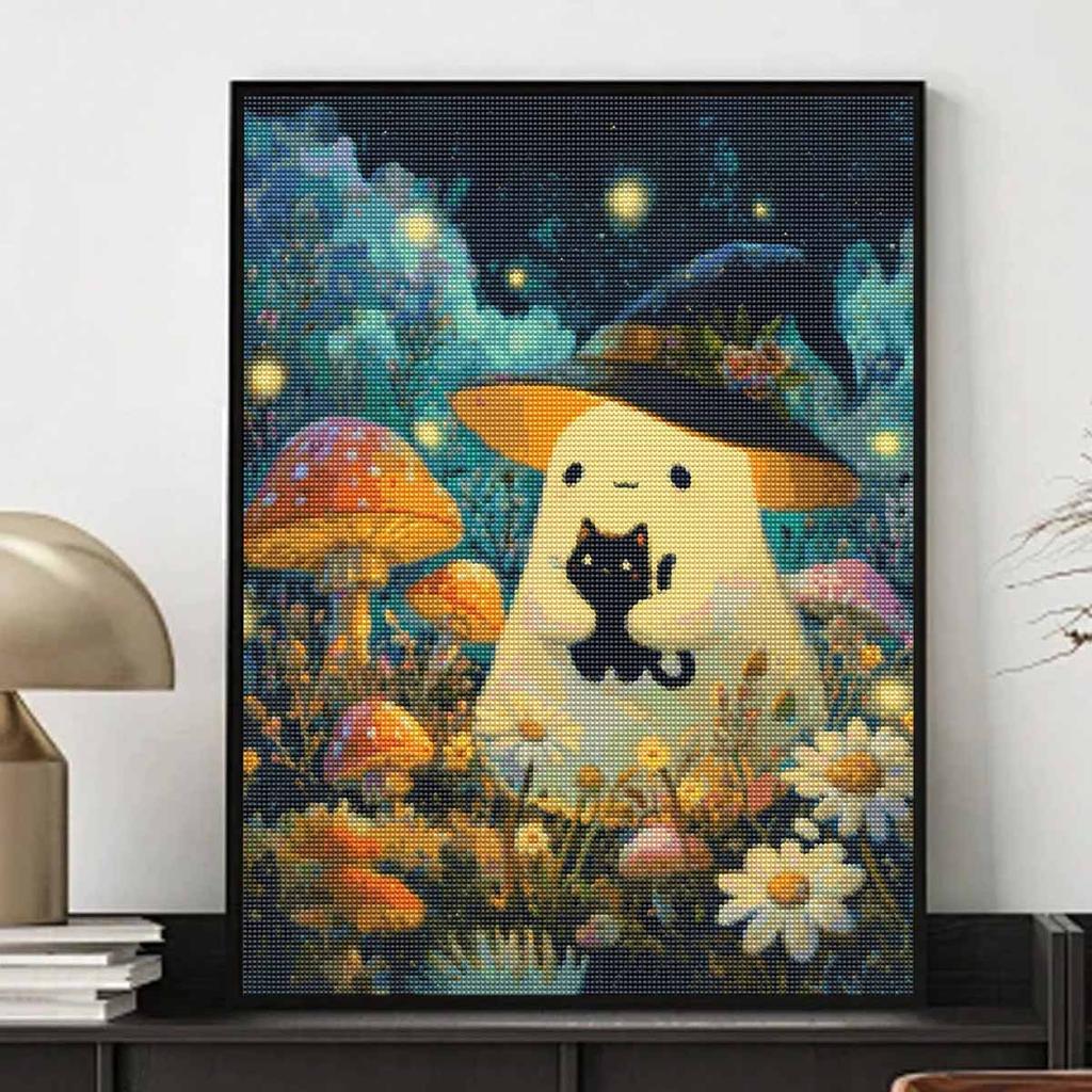 Halloween 5D DIY Diamond Art Painting Kit Ghost Cat Mushroom Home Wall Decor Handmade Gift Craft Kits for Adults Living Room Decor
