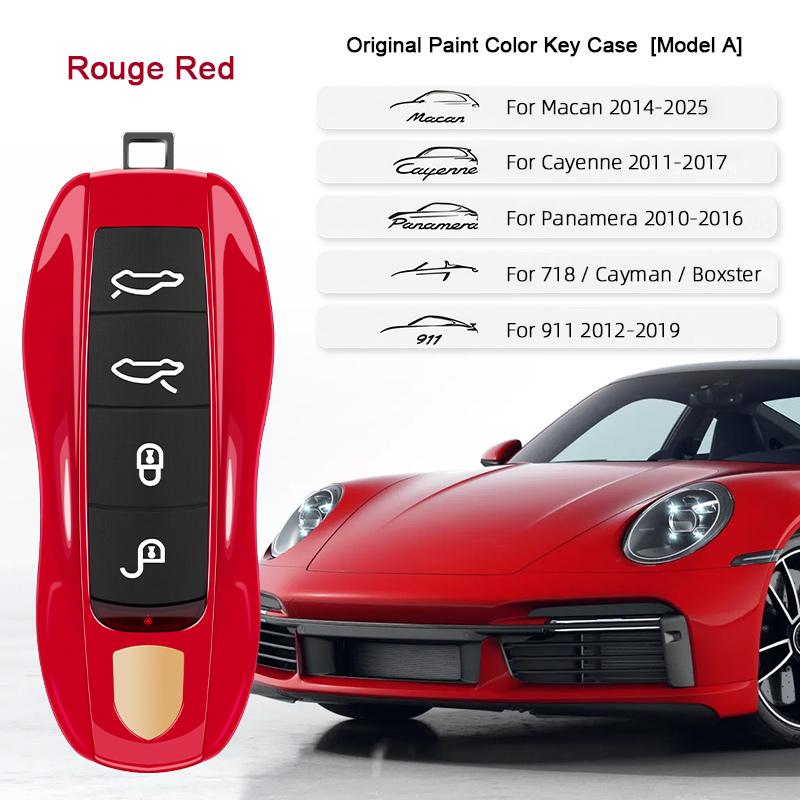 Car Key Paint Case Bordeaux Red Shell Replacement for Porsche Cayenne Mancan Panamera 911 718 Boxster Cayman Taycan 2010-2024