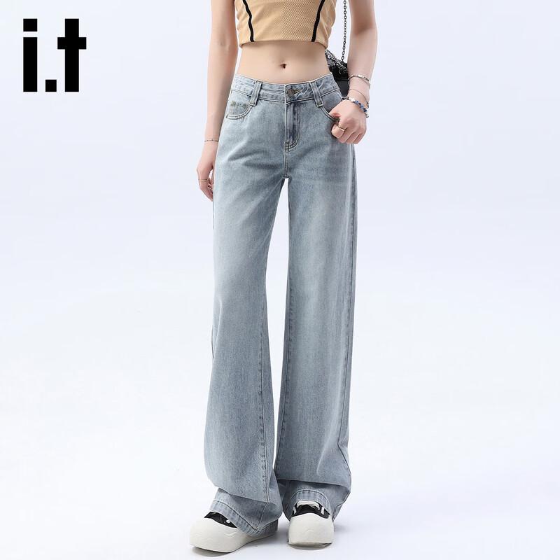 

izzue it Женские джинсы из денима с высокой посадкой и широкими штанинами S