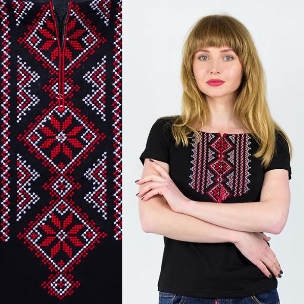 Ethno T-shirt with an Embroidered Ornament for Women.