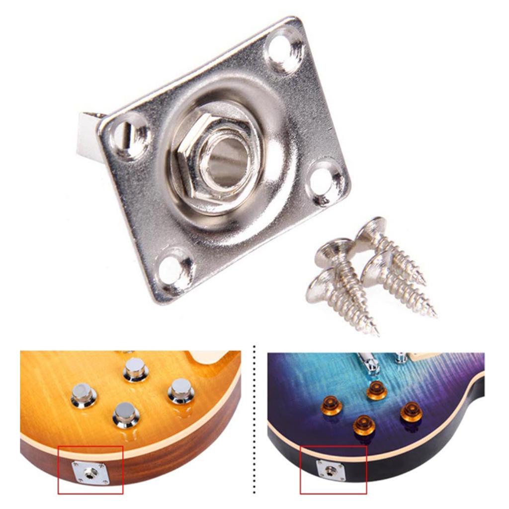 Guitar Input Output Jack Socket Plate Rectangular 1/4 Inch (6.35mm) with Mounting Screws for Electric Guitar Bass Parts