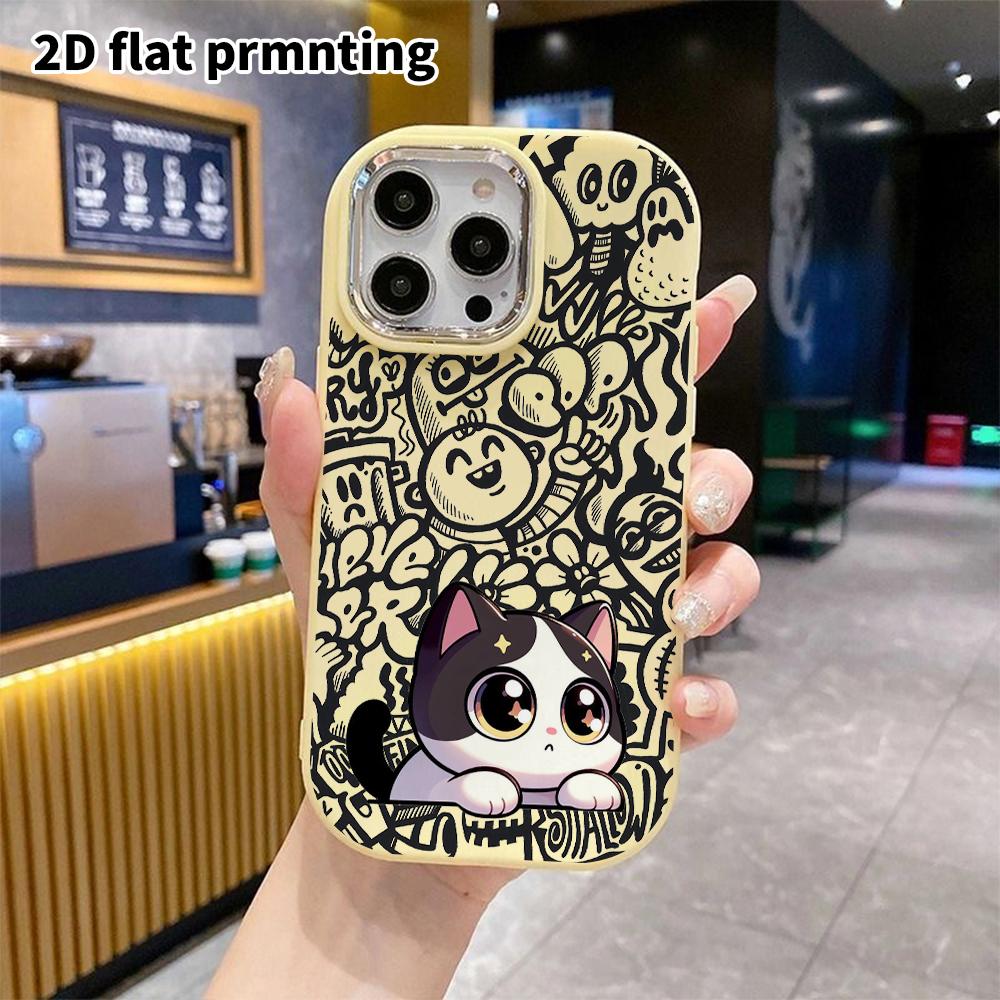 Phone Case: 2D Flat Design Suitable for iPhone 18, 17, 16, 15, 14, 13 Pro Protective Case, Couple Style, Black and White Lazy Cat, Christmas and Hallo