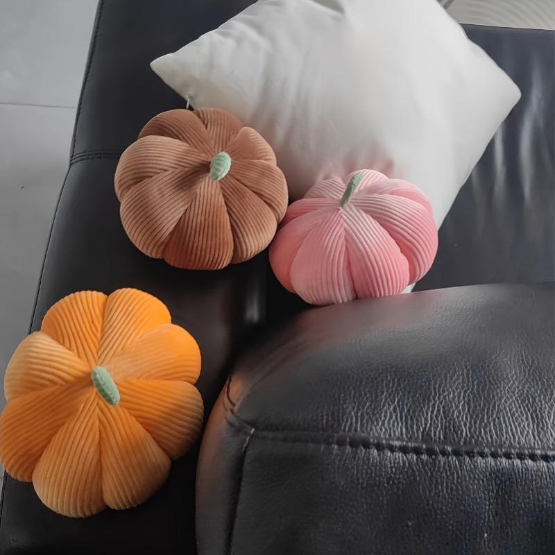 3D Pumpkin Pillow 20cm Plush Teddy Fleece Floor Cushion Halloween Decor 4 Colors Light Brown White Pink Green Cozy Throw Pillow