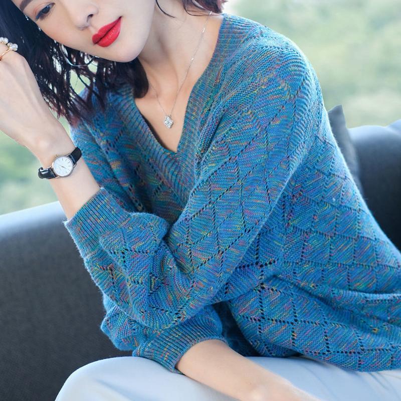 V-Ausschnitt Allround Stricktops Herbst und Winter Unterziehshirts 2022 Neue Damen Casual Lochstrickpullover