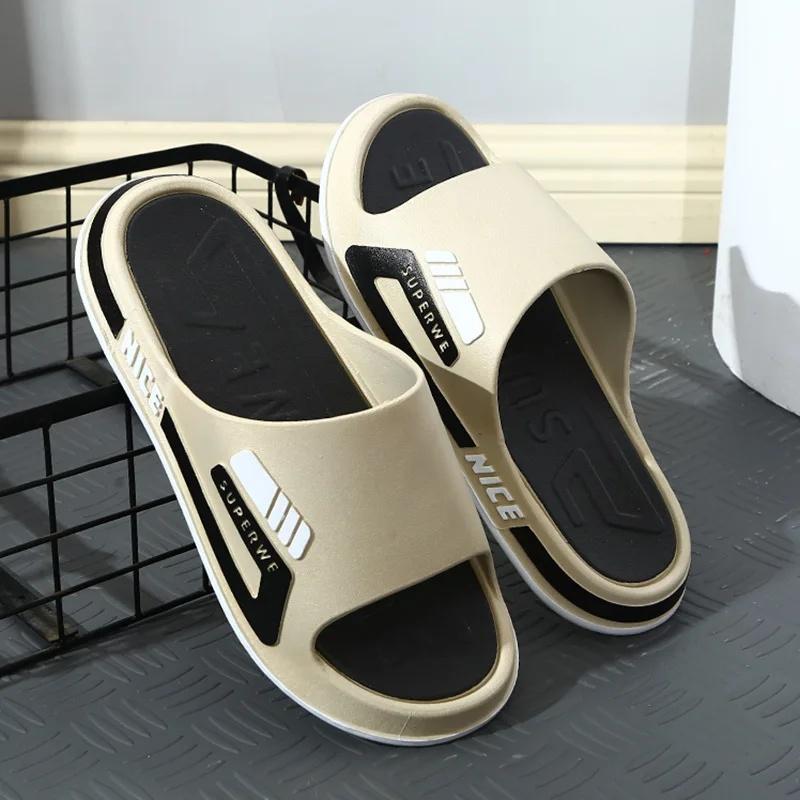2024 New Men's Slippers Anti-Slip Deodorant-Free Outer Wear Bathroom Home Trendy Summer Slippers PVC Base PVC Face Material