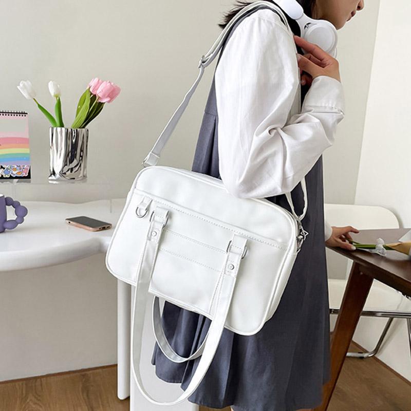 SCIONE Japansk College Vind JK Uniform Veske PU Vanntett Håndveske Stor kapasitet Crossbody Veske Studentklasse Pendlerveske Ensfarget Skulderveske