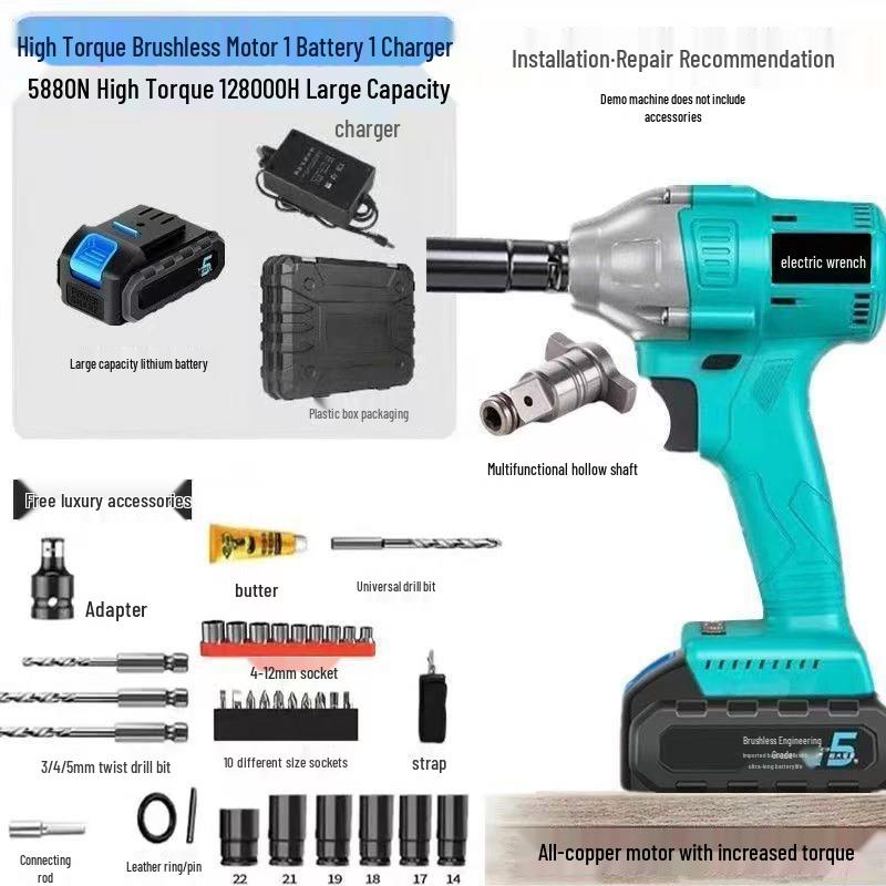 High Torque Brushless Electric Impact Wrench with Lithium Battery