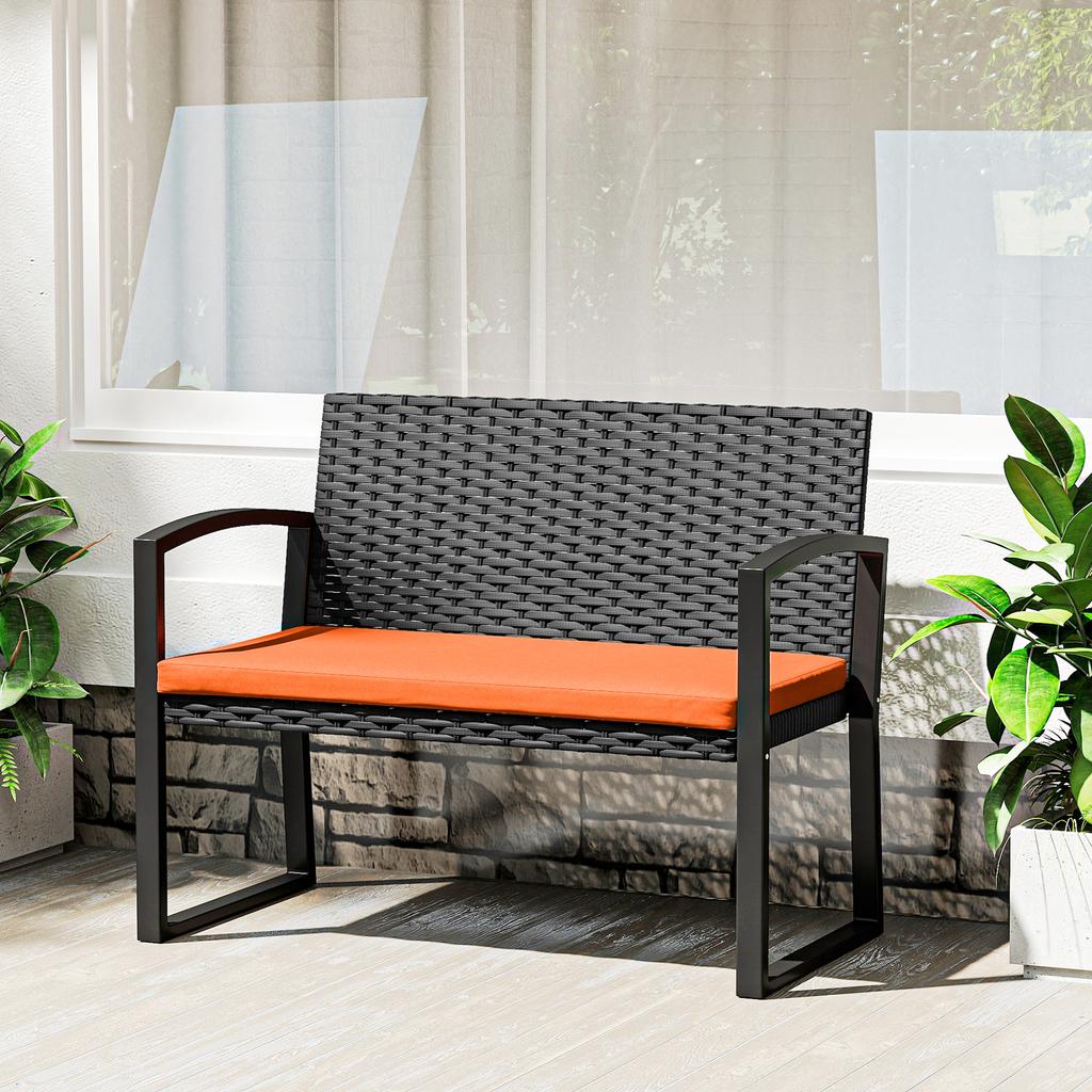 Two-Seater Rattan Garden Bench - Orange