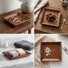 Solid Wood Snack Plate Regular Square Pastry  Tray Stackable Serving Saucer  Food Serving