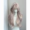 Wig for Women - Pink Long Hair with Misty Pink Blonde Highlights, Long Curly Hair with Straight Bangs, Japanese-style Kawaii Natural Full Lace Wig