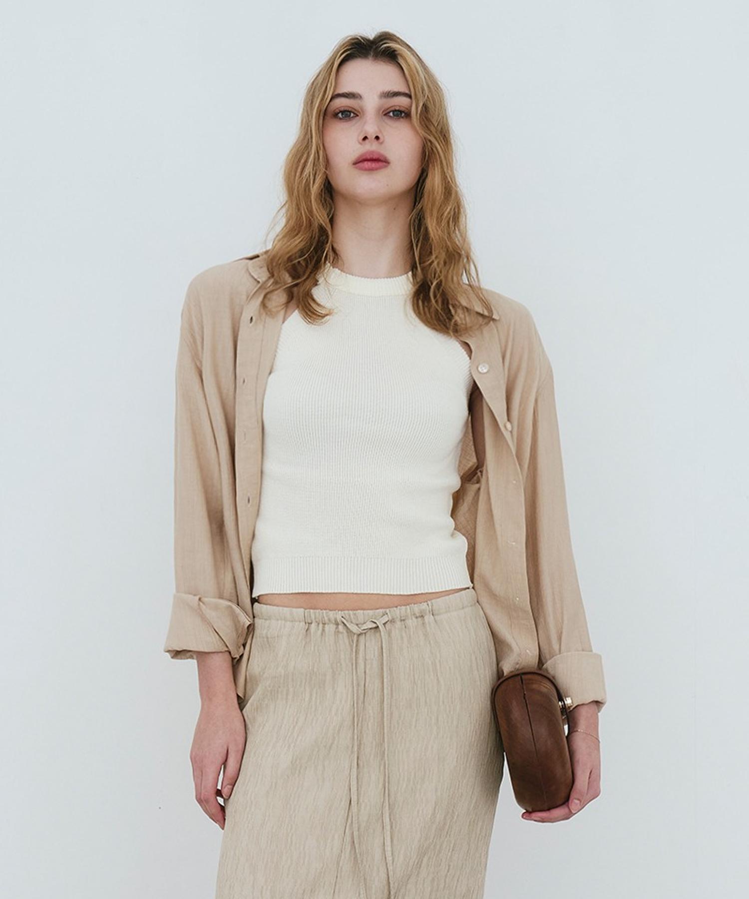 Artinery See-Through Wrinkle Shirt (Beige)