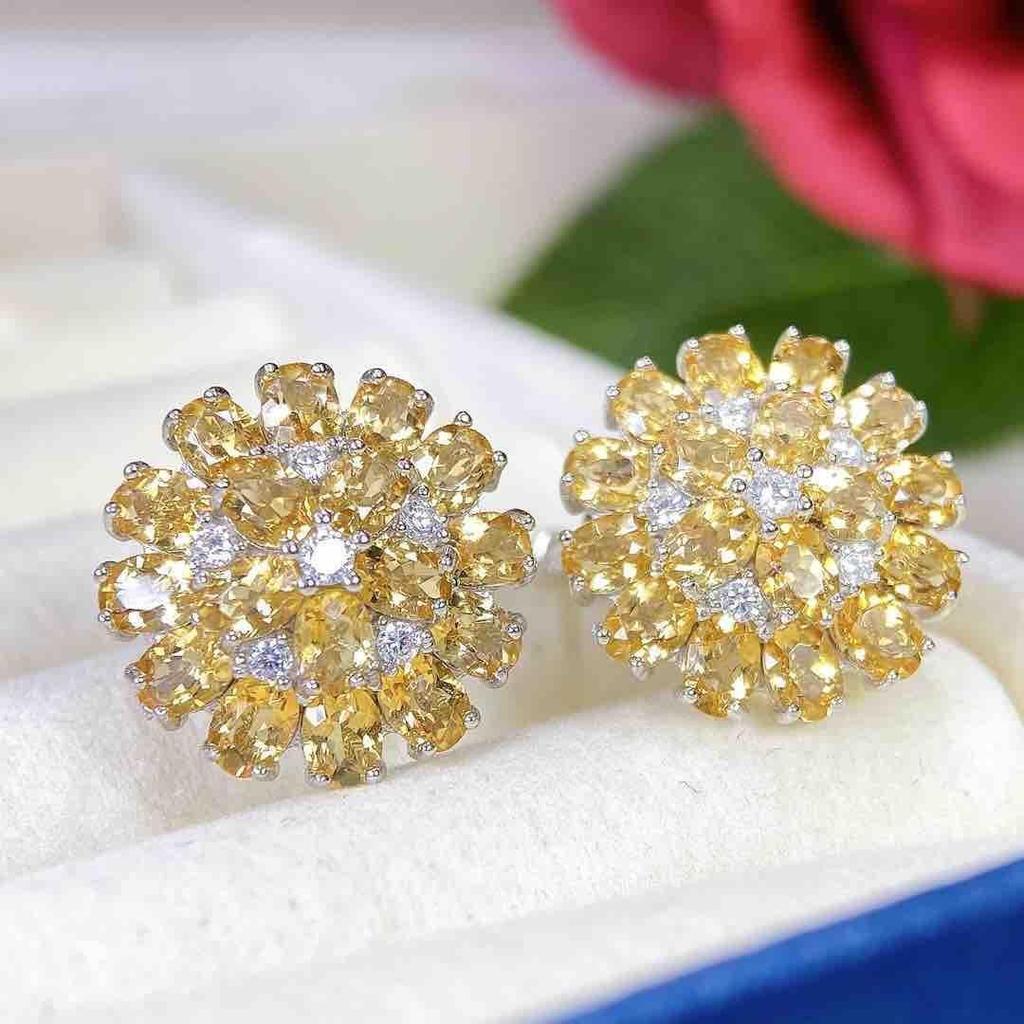 Citrine Stud Earrings: S925 Silver Natural Design, Court Style