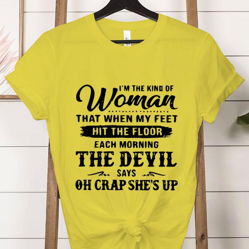 Soy el Tipo de Mujer Moda Camisetas para Mujer Casual Manga Corta El Diablo Dice Oh Mierda Está Despierta Camiseta Gráfica Ropa