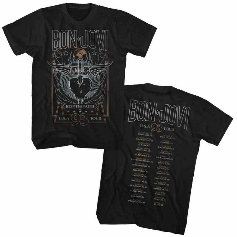 Bon Jovi Keep The Faith 93 USA Tour Dates Men T Shirt Music Merch L