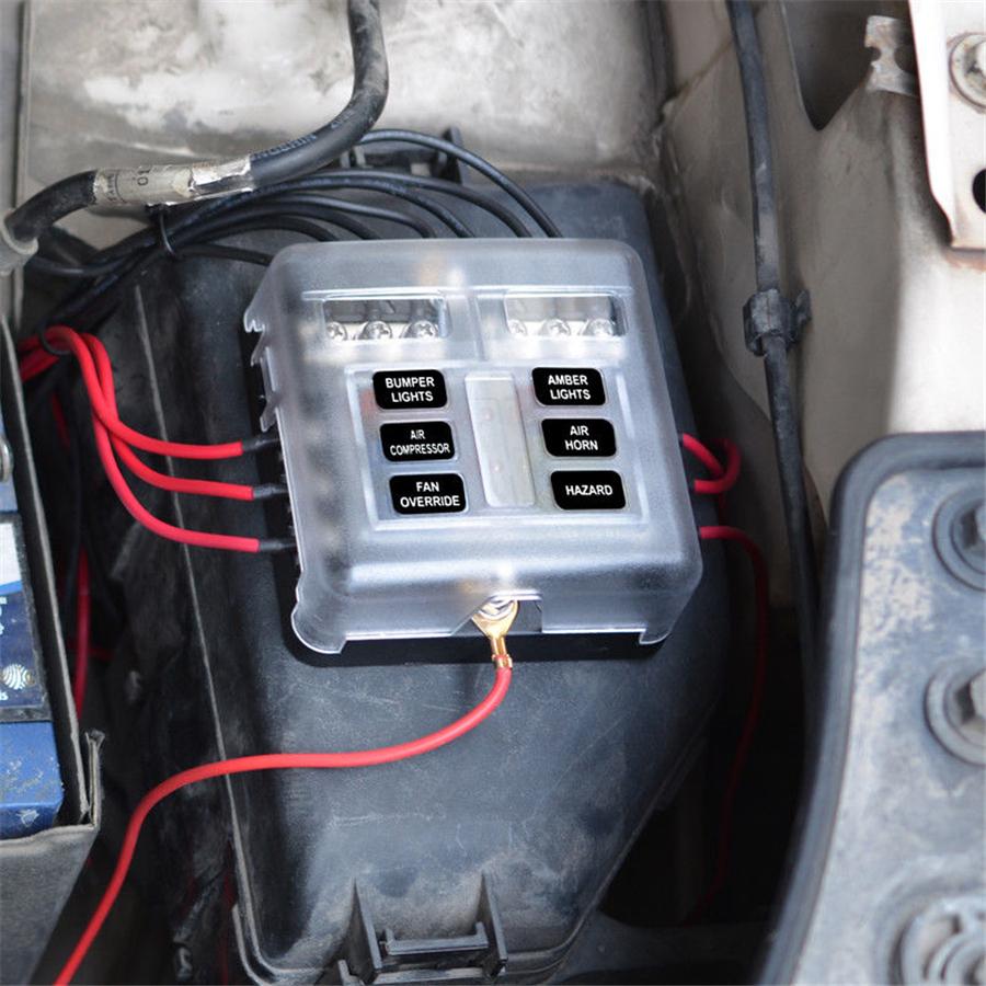 Uniwersalny 6-gniazdowy blok bezpieczników ostrzowych z wskaźnikiem LED 12V 32V Auto Marine Wodoodporny