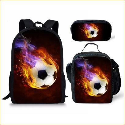 Set Scolastico Tre Pezzi Zaino Borsa Portapenne Borsa Pranzo Zaino con Immagini Street Tide Pallacanestro Calcio Set Zaino