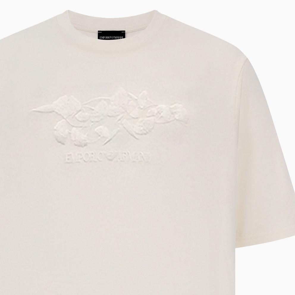Emporio Armani Ginkgo Embroidered Letter Logo Loose Round Neck Short Sleeve T-Shirt Men tops Off-White 3D1T9S-1J7FZ-0103