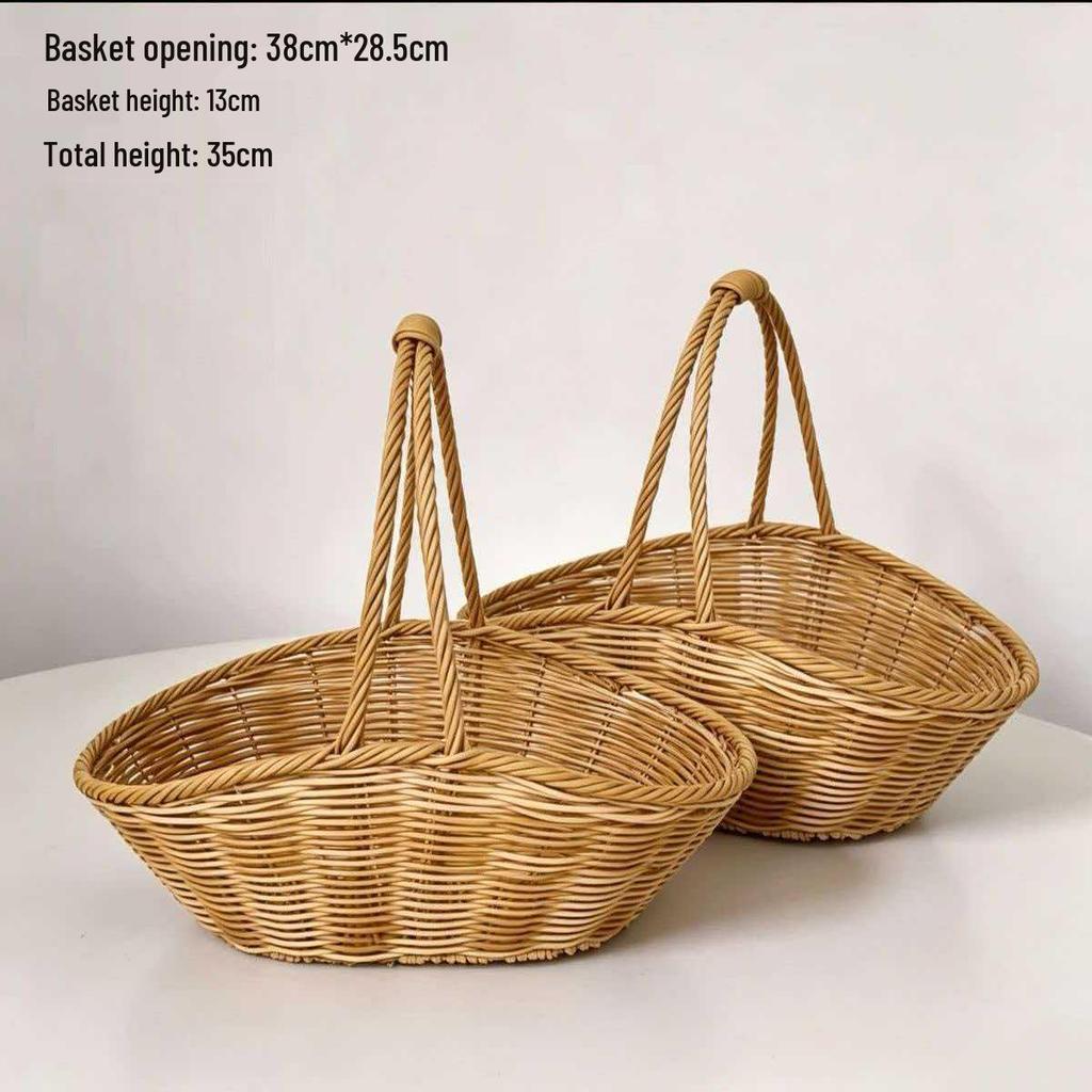 Pastoral Style Round Rattan Imitation Flower Basket - Decorative Handheld Barrel for Flower Arrangements and Gifts