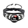 Pop Retro Rock Band Tokio Hotel Bill Kaulitz Band Black Rope Button Glass Cabochon Leather Bracelet Jewelry Charm Fans