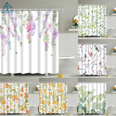 Tropical Green Plant Leaves Rural Landscape Scenery Trees Flower Bathroom Accessories Set Shower Curtain Waterproof Polyester
