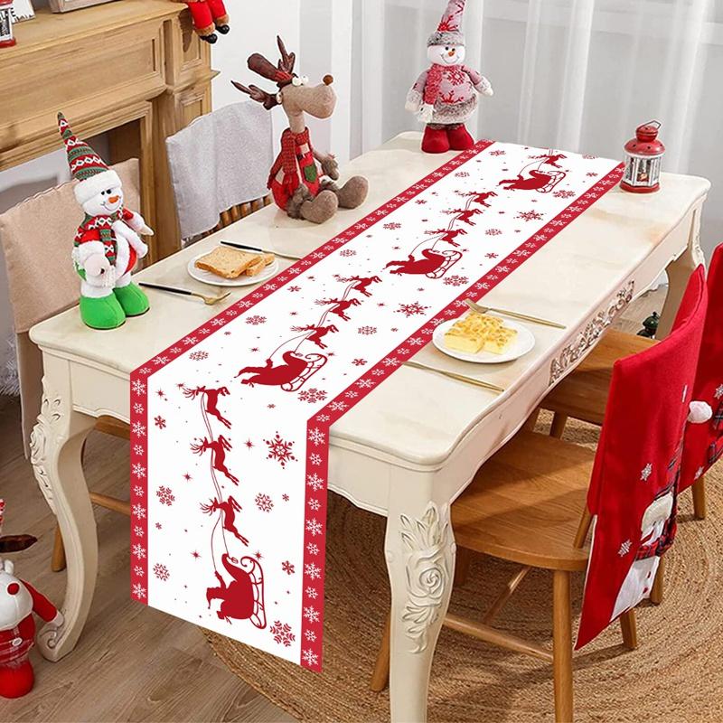 Christmas Table Runner Xmas Snowflakes & Elk Table Cover Christmas Decorations for Home 2026 Navidad Noel Gifts New Year 2026