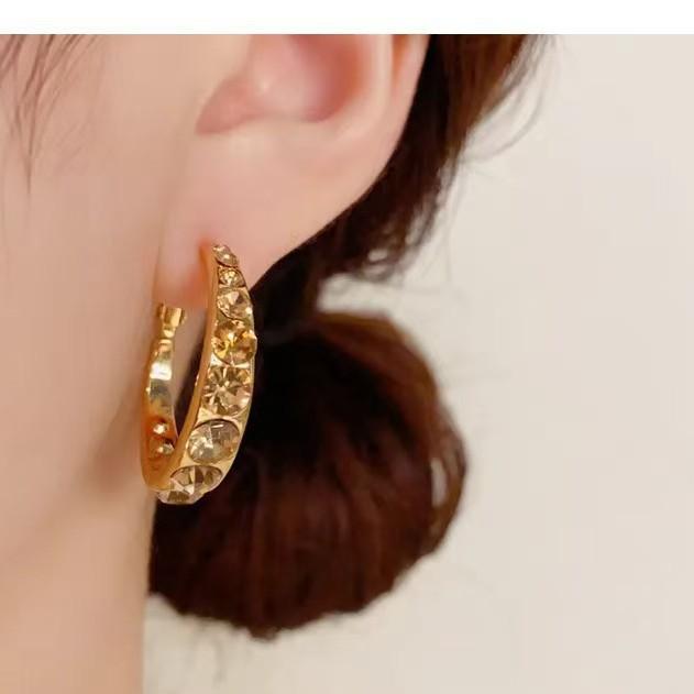Серьги-каффы круглые со стразами "Серебряная игла" - Простые, Роскошные, Универсальные каффы для женщин