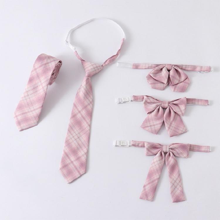 Pink Checkered Pre-Tied Neck Tie Japanese JK Girl Student Uniform Necktie Bowtie