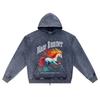 DTG Print Knitted Denim Zip-Up Hoodie Streatwear Brother Print Zipper Hoodies  