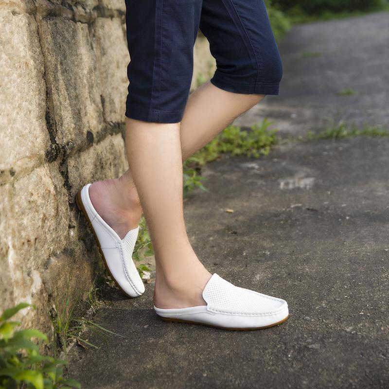 Men’s Moccasins Slippers Penny Loafer Driving Shoes Comfort Leather Flats Casual Slip-ons Plus Size Color White Pea Shoes for Men