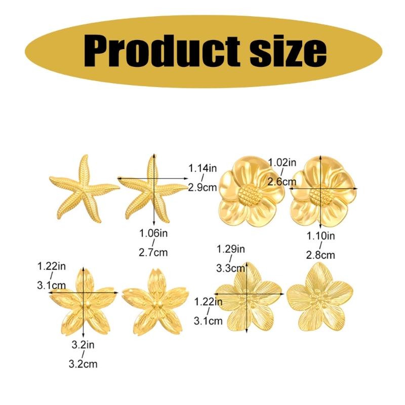Stainless Steel Petal Flower Earrings Distinctive Gold Flower Earrings Adornment Portable Ear Studs Charm for Parties