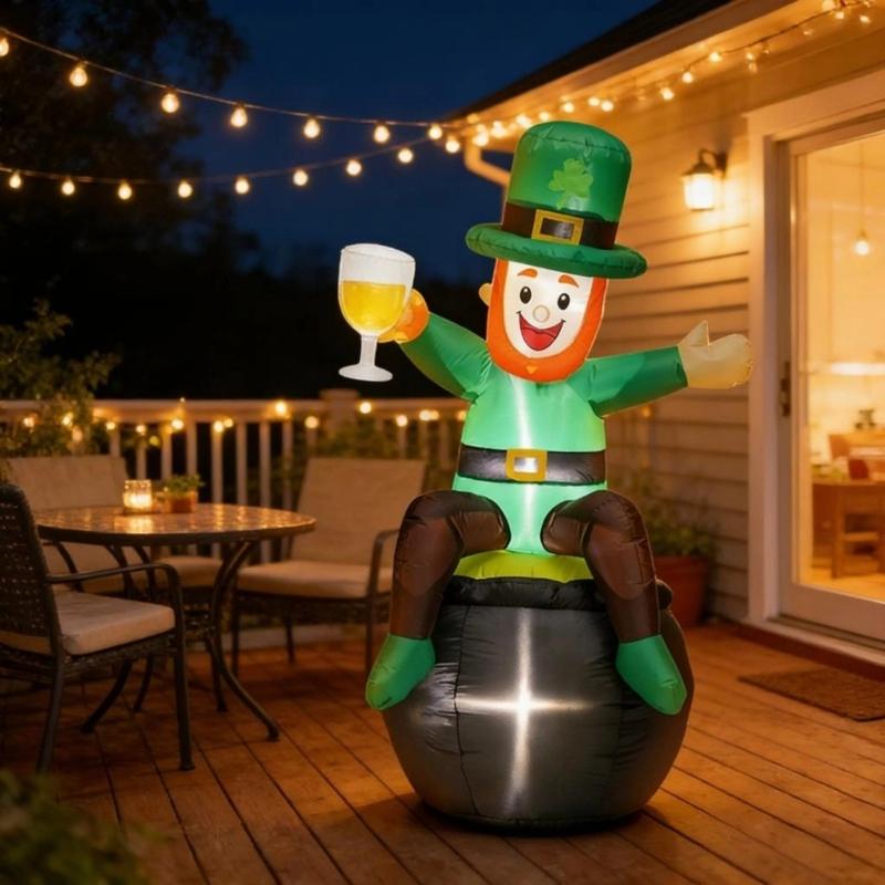 6/8FT Inflatable Lawn Ornament With Waterproof Polyester Fabric And Built In Lights For Patricks Day Celebration