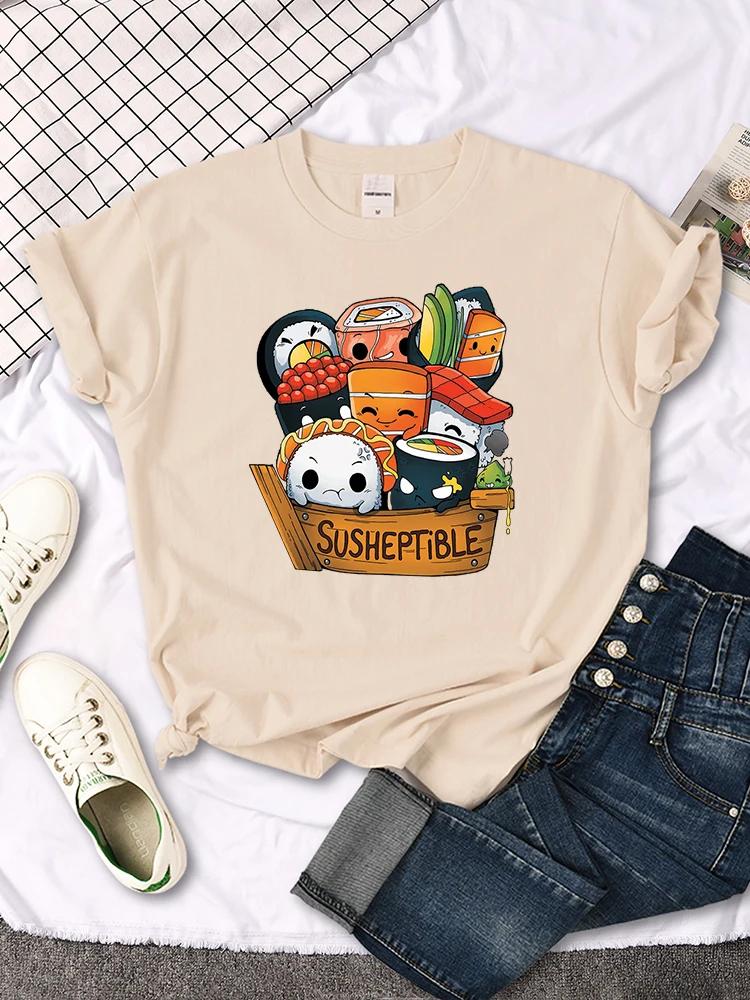 Kawaii Delicious Food Sushi Babys Style Print Women T Shirt Summer Fashion Tops Fashion Tee Shirts Loose Soft Female T Shirts