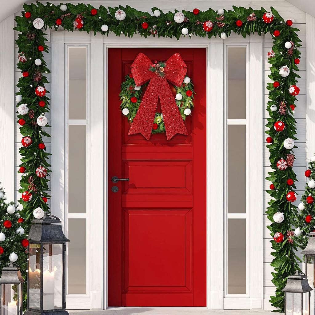 MCEAST 2 Pack Red Christmas Bows 12 X 18 Inches Xmas Wreaths Garland Bows with Pinecones for Christmas Tree Ornaments Sets Indoor Outdor Decoration
