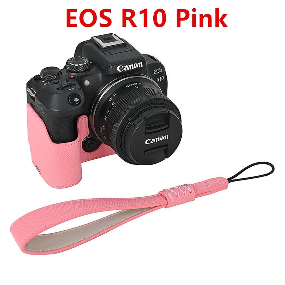 Palm Print PU Leather Camera Half Case For Canon EOS R50 R10 R8 Battery Opening Bottom Cover With Hand Strap