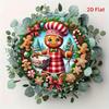 Tin Metal Christmas Gingerbread Girl Cookie Wreath Decoration 8x8 Inch Flat Wall Art