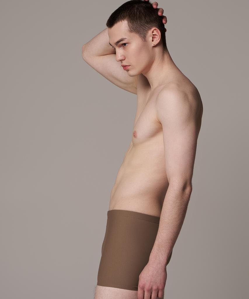Laelliseupocheu [Osmq711 Brn] Solid Square Men'S Swimsuit Brown