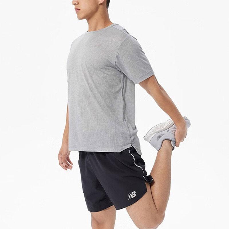 New Balance T Shirts Men's Gray Crew Neck Moderate Straight Fit AMT21262-AG