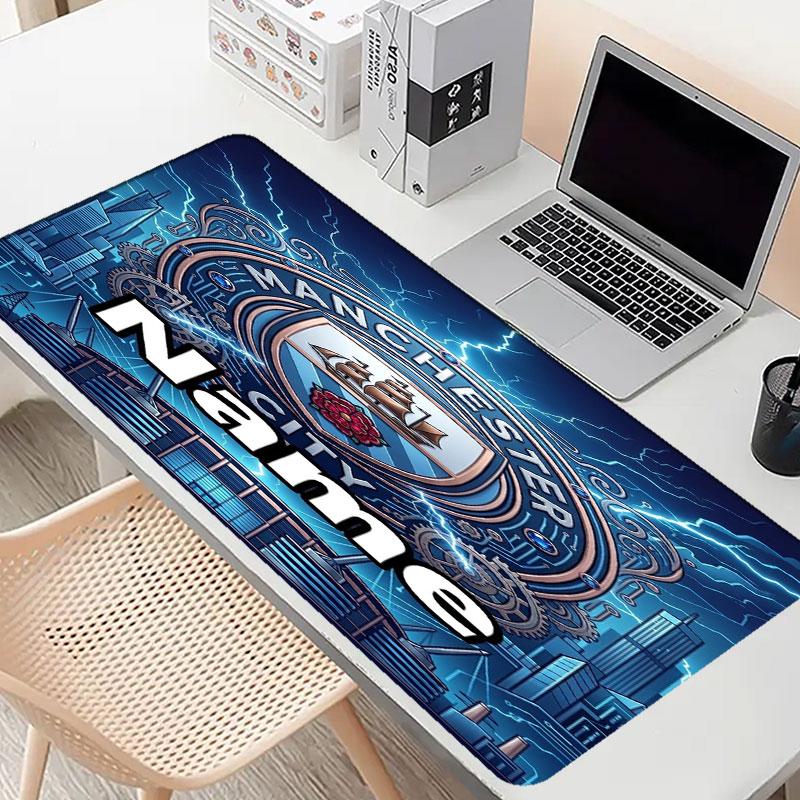 Custom Name Personalized Manchester City Pattern Mousepad, Laptop PC Desk Mat, Decorative Desk Mat for Home Keyboard Pad Gift