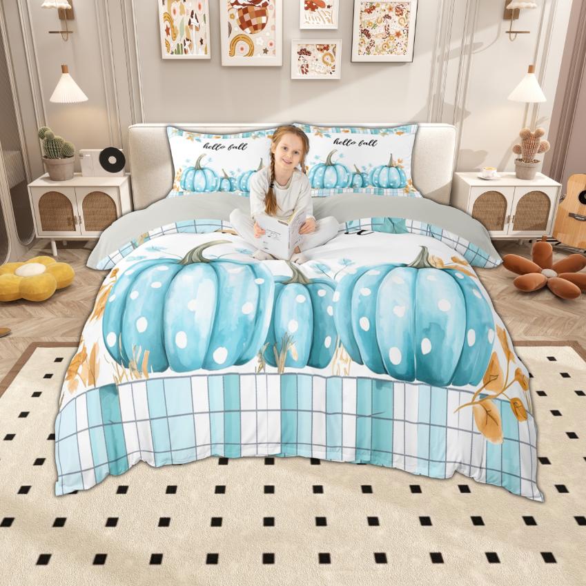 Homewish Autumn Pumpkin Duvet Cover Set Hello Fall Bedding Set Harvest Thanksgiving Day Bed Set