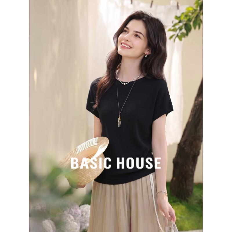 Basic House Women s Stand Collar Knit Short Sleeve Top 2XL