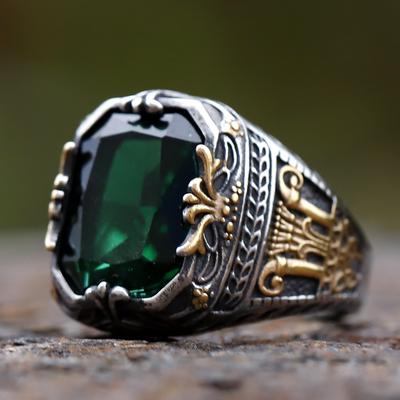 New Men Stainless Steel  Crown Totem With Green Zircon Ring Geometric For Anniversary Party Wedding Luxury Jewelry