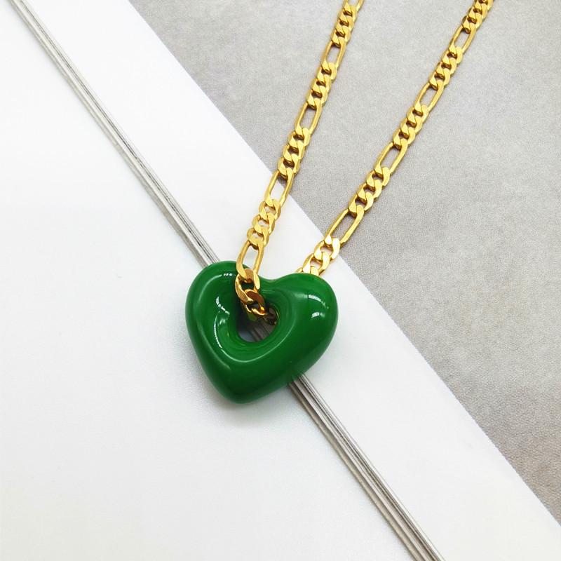 Enamel creamy white 3d peach heart green pendant choker necklace зелёный